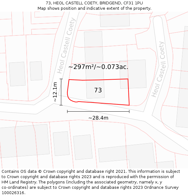 73, HEOL CASTELL COETY, BRIDGEND, CF31 1PU: Plot and title map