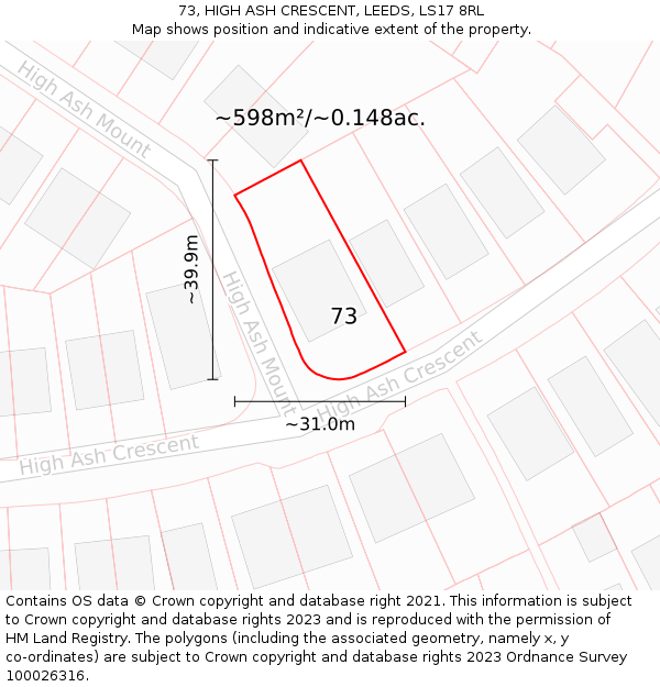73, HIGH ASH CRESCENT, LEEDS, LS17 8RL: Plot and title map