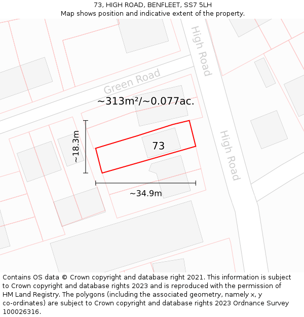 73, HIGH ROAD, BENFLEET, SS7 5LH: Plot and title map