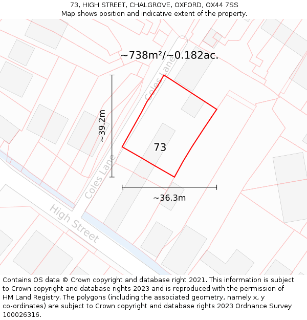 73, HIGH STREET, CHALGROVE, OXFORD, OX44 7SS: Plot and title map