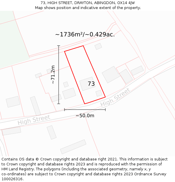 73, HIGH STREET, DRAYTON, ABINGDON, OX14 4JW: Plot and title map