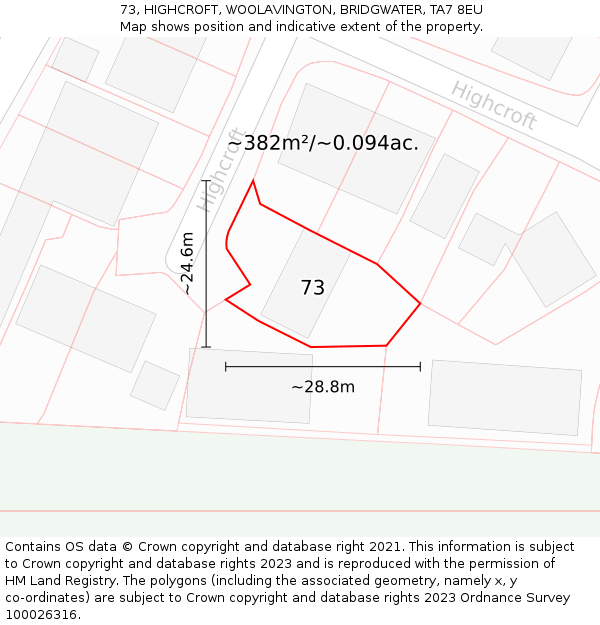 73, HIGHCROFT, WOOLAVINGTON, BRIDGWATER, TA7 8EU: Plot and title map