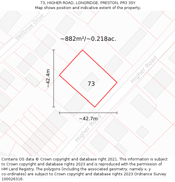 73, HIGHER ROAD, LONGRIDGE, PRESTON, PR3 3SY: Plot and title map