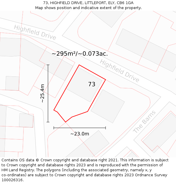 73, HIGHFIELD DRIVE, LITTLEPORT, ELY, CB6 1GA: Plot and title map