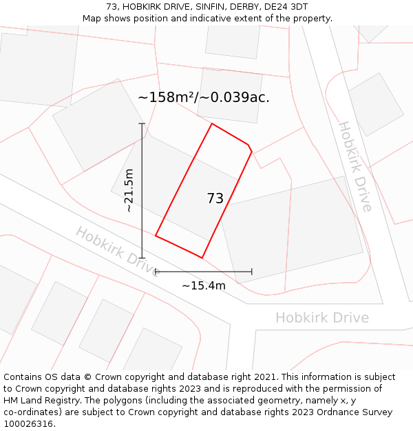 73, HOBKIRK DRIVE, SINFIN, DERBY, DE24 3DT: Plot and title map