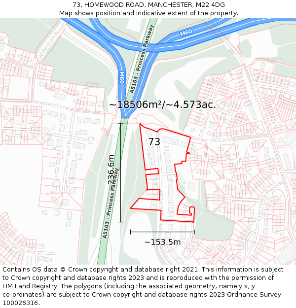 73, HOMEWOOD ROAD, MANCHESTER, M22 4DG: Plot and title map