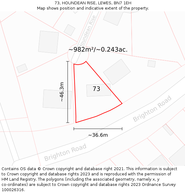 73, HOUNDEAN RISE, LEWES, BN7 1EH: Plot and title map