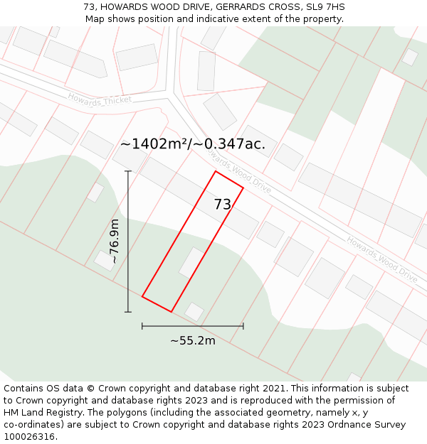 73, HOWARDS WOOD DRIVE, GERRARDS CROSS, SL9 7HS: Plot and title map