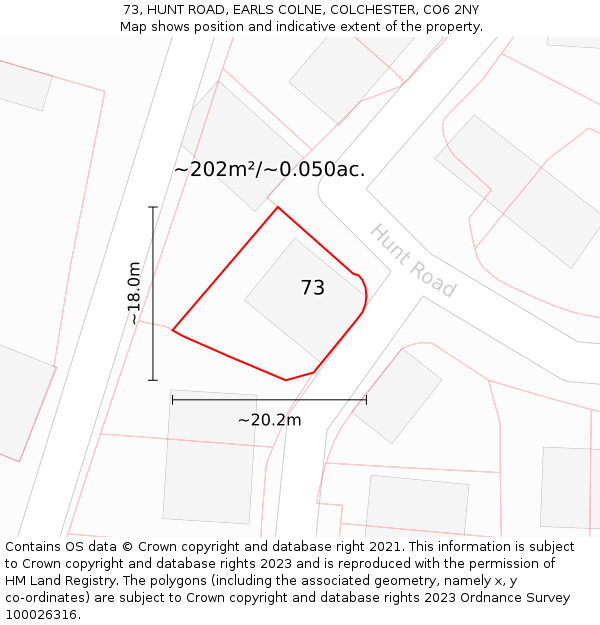73, HUNT ROAD, EARLS COLNE, COLCHESTER, CO6 2NY: Plot and title map