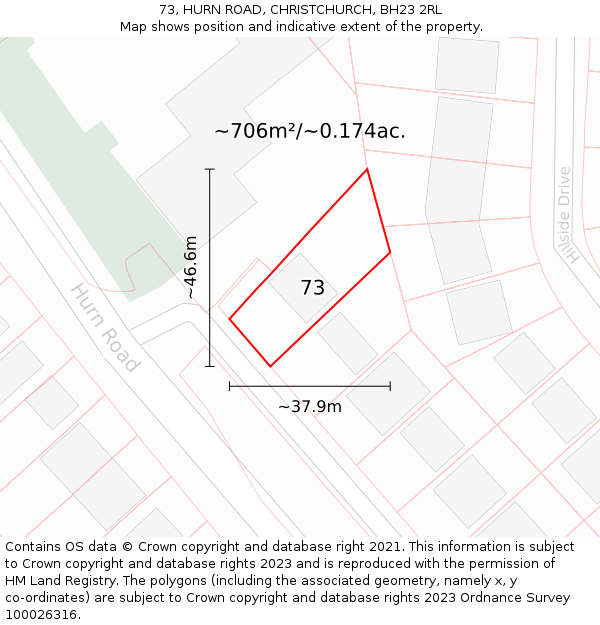 73, HURN ROAD, CHRISTCHURCH, BH23 2RL: Plot and title map