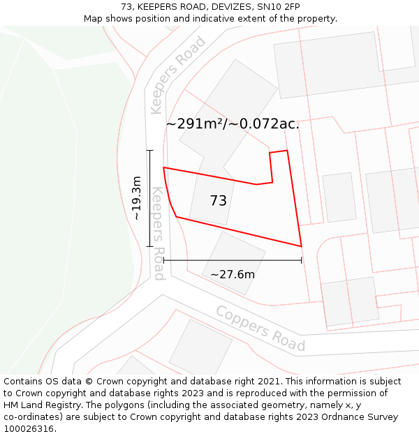73, KEEPERS ROAD, DEVIZES, SN10 2FP: Plot and title map