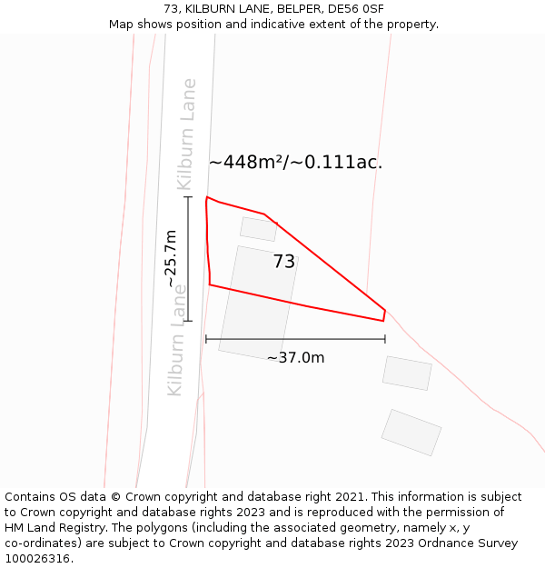 73, KILBURN LANE, BELPER, DE56 0SF: Plot and title map