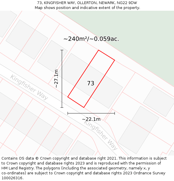 73, KINGFISHER WAY, OLLERTON, NEWARK, NG22 9DW: Plot and title map