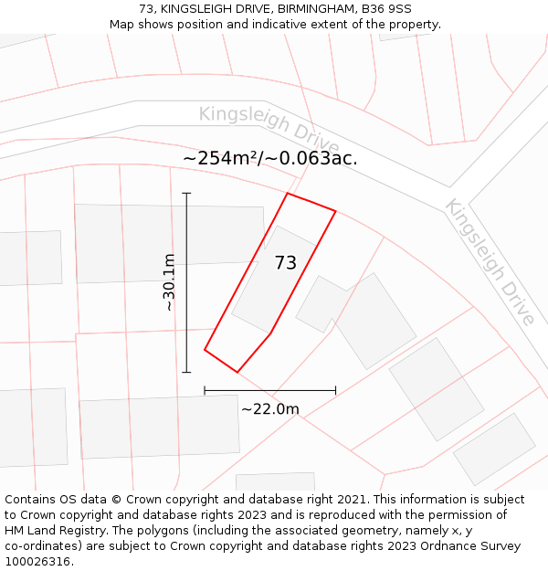 73, KINGSLEIGH DRIVE, BIRMINGHAM, B36 9SS: Plot and title map