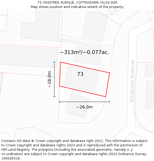 73, KINGTREE AVENUE, COTTINGHAM, HU16 4DR: Plot and title map