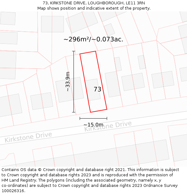73, KIRKSTONE DRIVE, LOUGHBOROUGH, LE11 3RN: Plot and title map