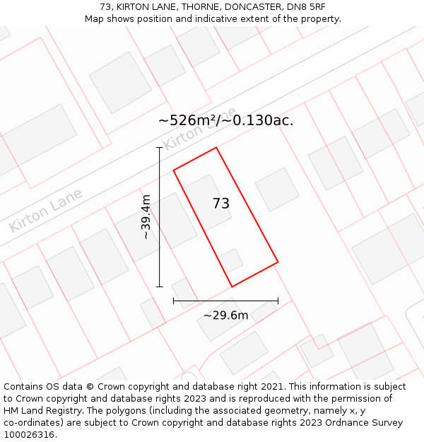 73, KIRTON LANE, THORNE, DONCASTER, DN8 5RF: Plot and title map