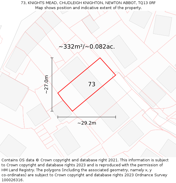 73, KNIGHTS MEAD, CHUDLEIGH KNIGHTON, NEWTON ABBOT, TQ13 0RF: Plot and title map