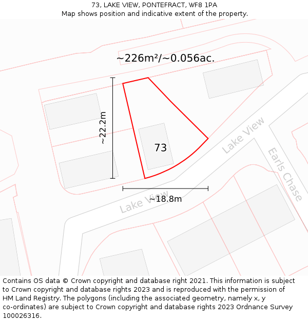 73, LAKE VIEW, PONTEFRACT, WF8 1PA: Plot and title map
