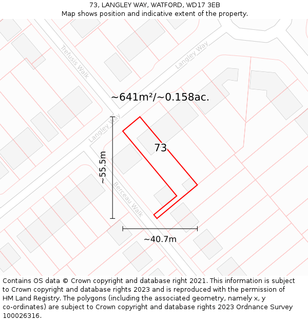 73, LANGLEY WAY, WATFORD, WD17 3EB: Plot and title map