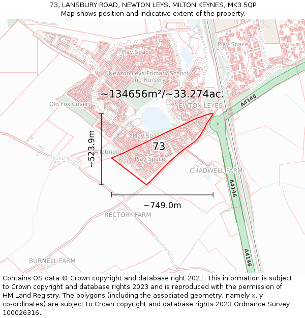 73, LANSBURY ROAD, NEWTON LEYS, MILTON KEYNES, MK3 5QP: Plot and title map