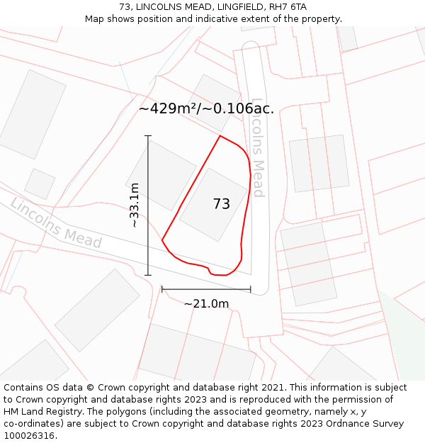 73, LINCOLNS MEAD, LINGFIELD, RH7 6TA: Plot and title map