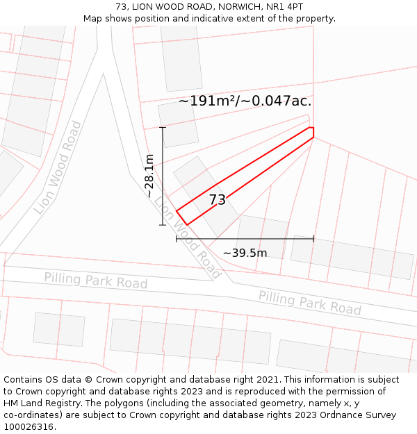 73, LION WOOD ROAD, NORWICH, NR1 4PT: Plot and title map