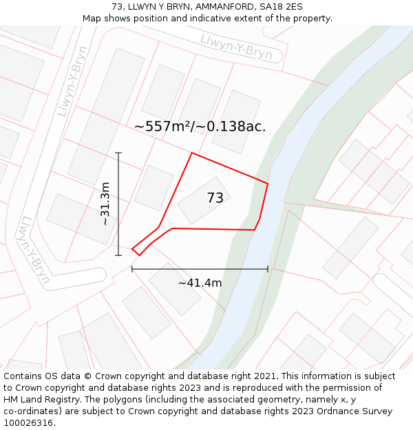 73, LLWYN Y BRYN, AMMANFORD, SA18 2ES: Plot and title map