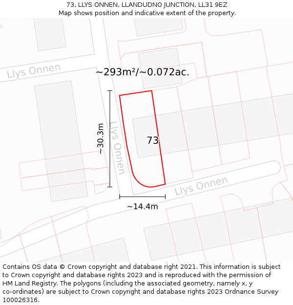 73, LLYS ONNEN, LLANDUDNO JUNCTION, LL31 9EZ: Plot and title map