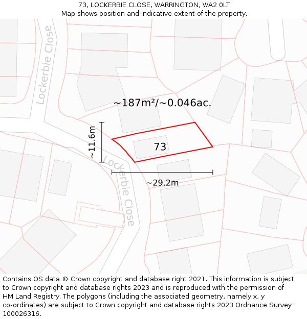 73, LOCKERBIE CLOSE, WARRINGTON, WA2 0LT: Plot and title map