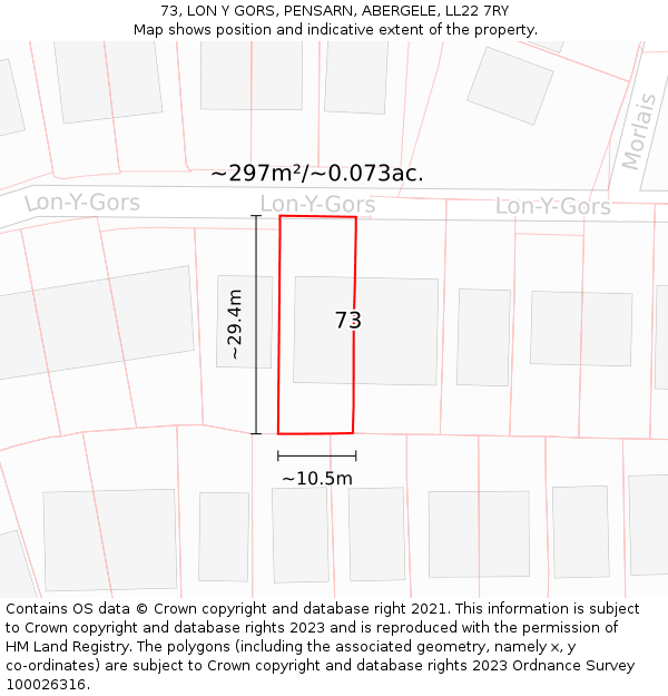 73, LON Y GORS, PENSARN, ABERGELE, LL22 7RY: Plot and title map