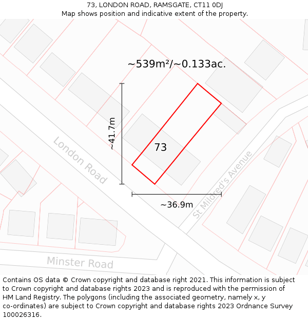73, LONDON ROAD, RAMSGATE, CT11 0DJ: Plot and title map