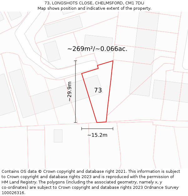 73, LONGSHOTS CLOSE, CHELMSFORD, CM1 7DU: Plot and title map