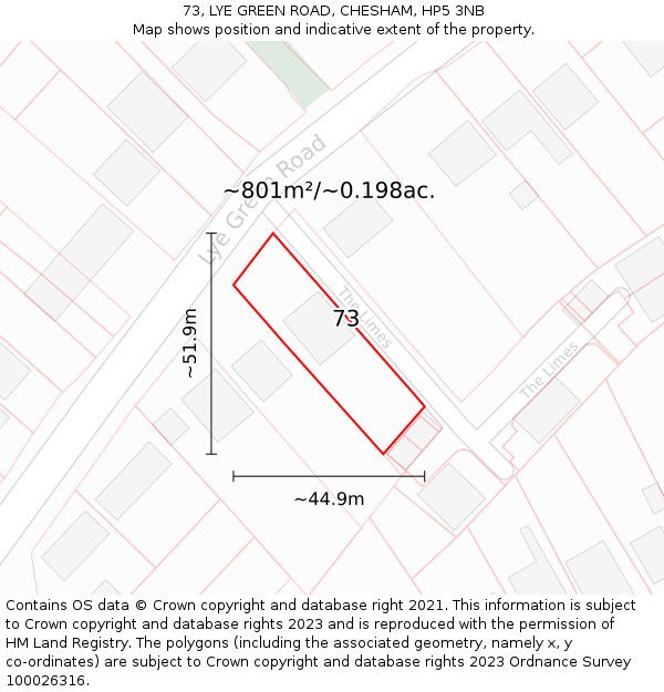 73, LYE GREEN ROAD, CHESHAM, HP5 3NB: Plot and title map