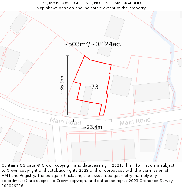 73, MAIN ROAD, GEDLING, NOTTINGHAM, NG4 3HD: Plot and title map