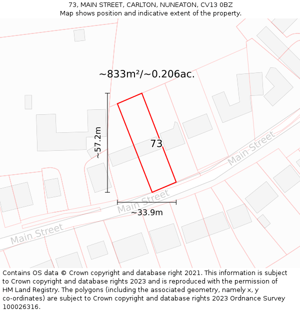 73, MAIN STREET, CARLTON, NUNEATON, CV13 0BZ: Plot and title map