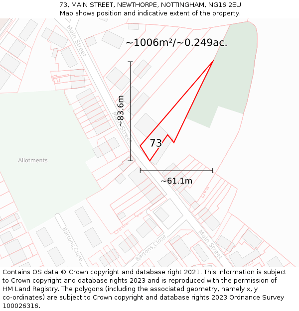 73, MAIN STREET, NEWTHORPE, NOTTINGHAM, NG16 2EU: Plot and title map