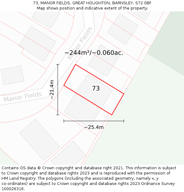 73, MANOR FIELDS, GREAT HOUGHTON, BARNSLEY, S72 0BF: Plot and title map