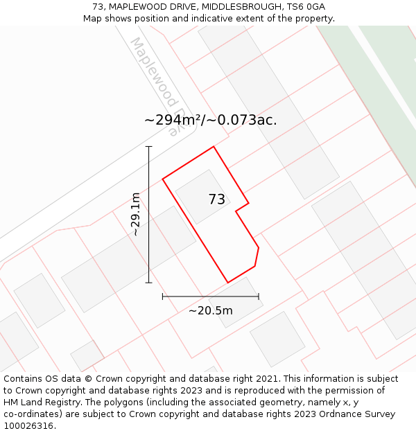 73, MAPLEWOOD DRIVE, MIDDLESBROUGH, TS6 0GA: Plot and title map