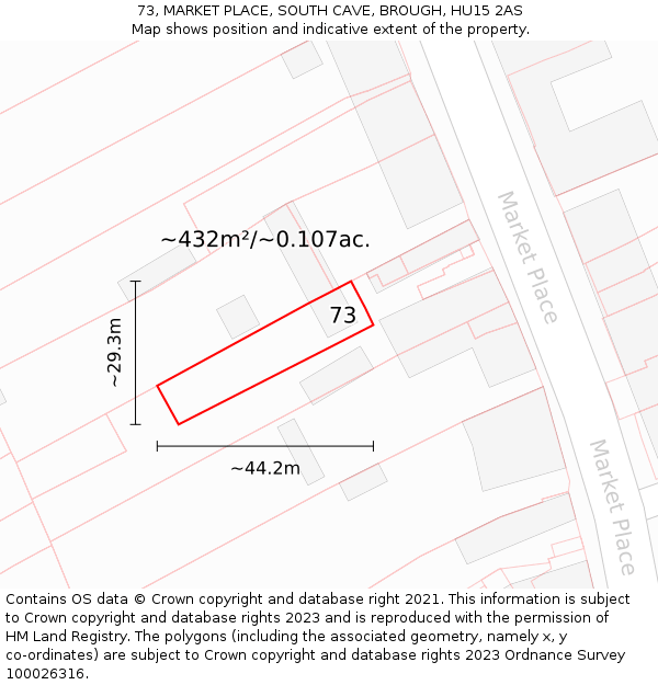 73, MARKET PLACE, SOUTH CAVE, BROUGH, HU15 2AS: Plot and title map