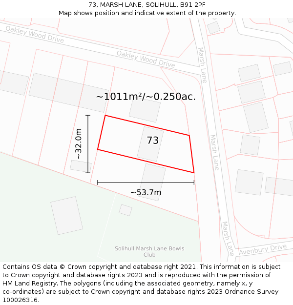 73, MARSH LANE, SOLIHULL, B91 2PF: Plot and title map