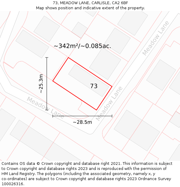73, MEADOW LANE, CARLISLE, CA2 6BF: Plot and title map