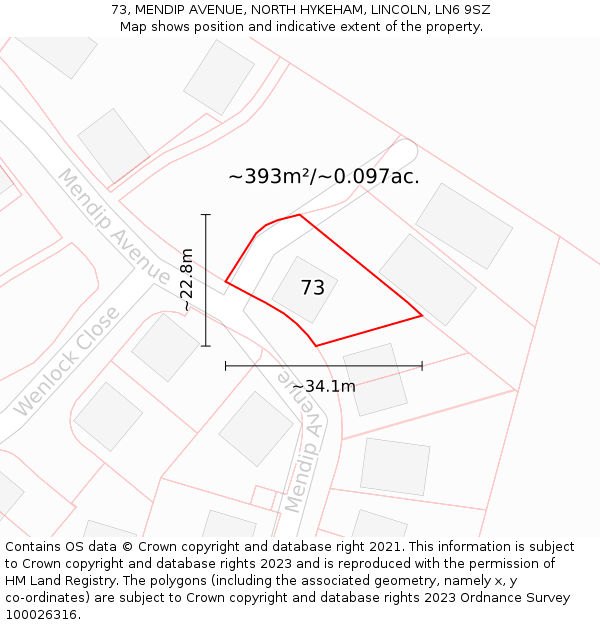 73, MENDIP AVENUE, NORTH HYKEHAM, LINCOLN, LN6 9SZ: Plot and title map