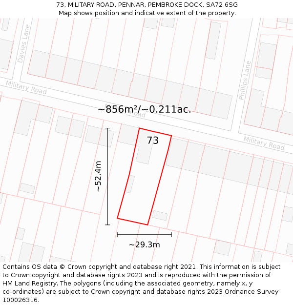 73, MILITARY ROAD, PENNAR, PEMBROKE DOCK, SA72 6SG: Plot and title map