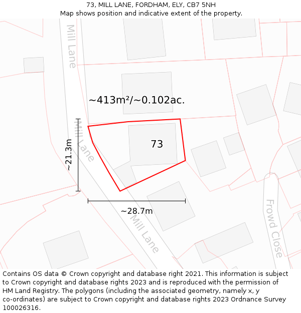 73, MILL LANE, FORDHAM, ELY, CB7 5NH: Plot and title map