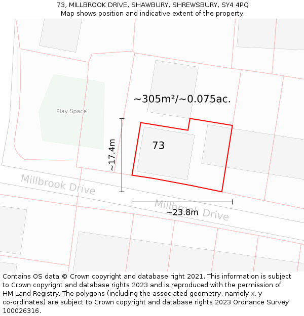 73, MILLBROOK DRIVE, SHAWBURY, SHREWSBURY, SY4 4PQ: Plot and title map