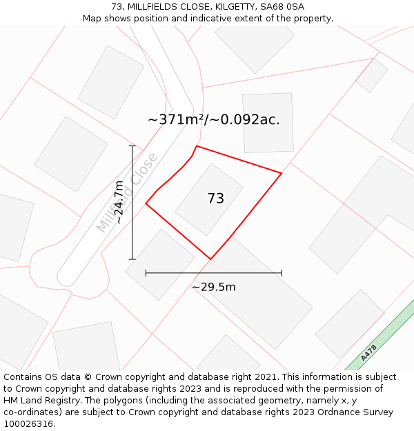 73, MILLFIELDS CLOSE, KILGETTY, SA68 0SA: Plot and title map