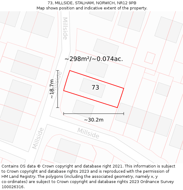 73, MILLSIDE, STALHAM, NORWICH, NR12 9PB: Plot and title map