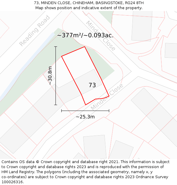73, MINDEN CLOSE, CHINEHAM, BASINGSTOKE, RG24 8TH: Plot and title map