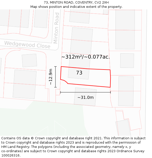 73, MINTON ROAD, COVENTRY, CV2 2XH: Plot and title map